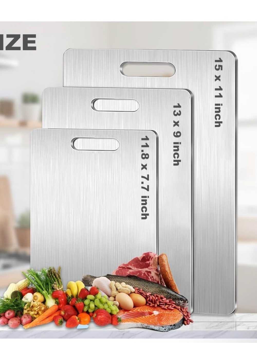 Stainless Steel Cutting Board Set - Silver